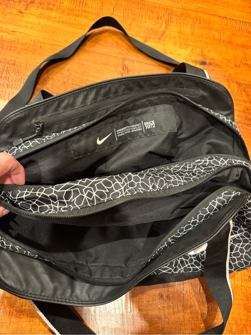 Nike Black and White Geometric Sport Duffel - Picture 4 of 10